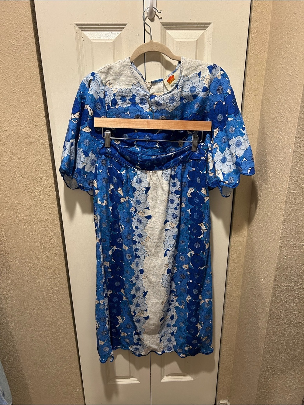 FARM Rio Set  Blue Flower Linen Blend Midi Skirt /Crop Top Set, M - Picture 15 of 16